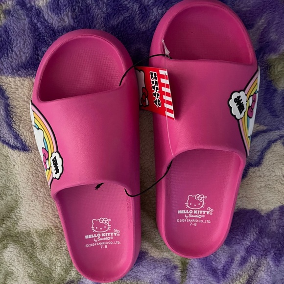 Hello Kitty Shoes - Hello Kitty Pink Slide Sandals with Rainbow Patch